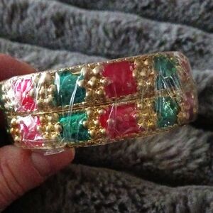 Ethnic Indian Wear Gold, Pink, and Green Bracelet